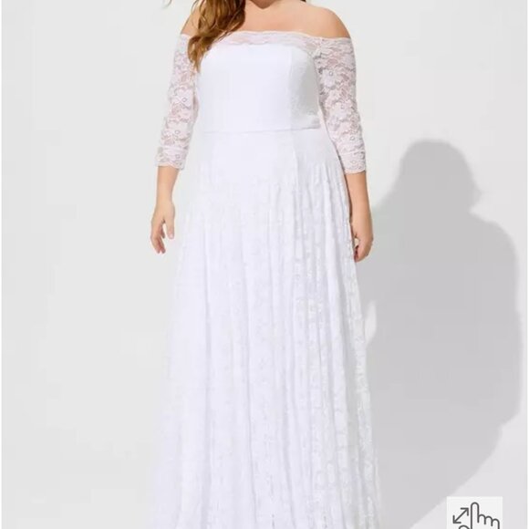 Torrid lace off the shoulder wedding gown white sz 16 nwt - Picture 1 of 3